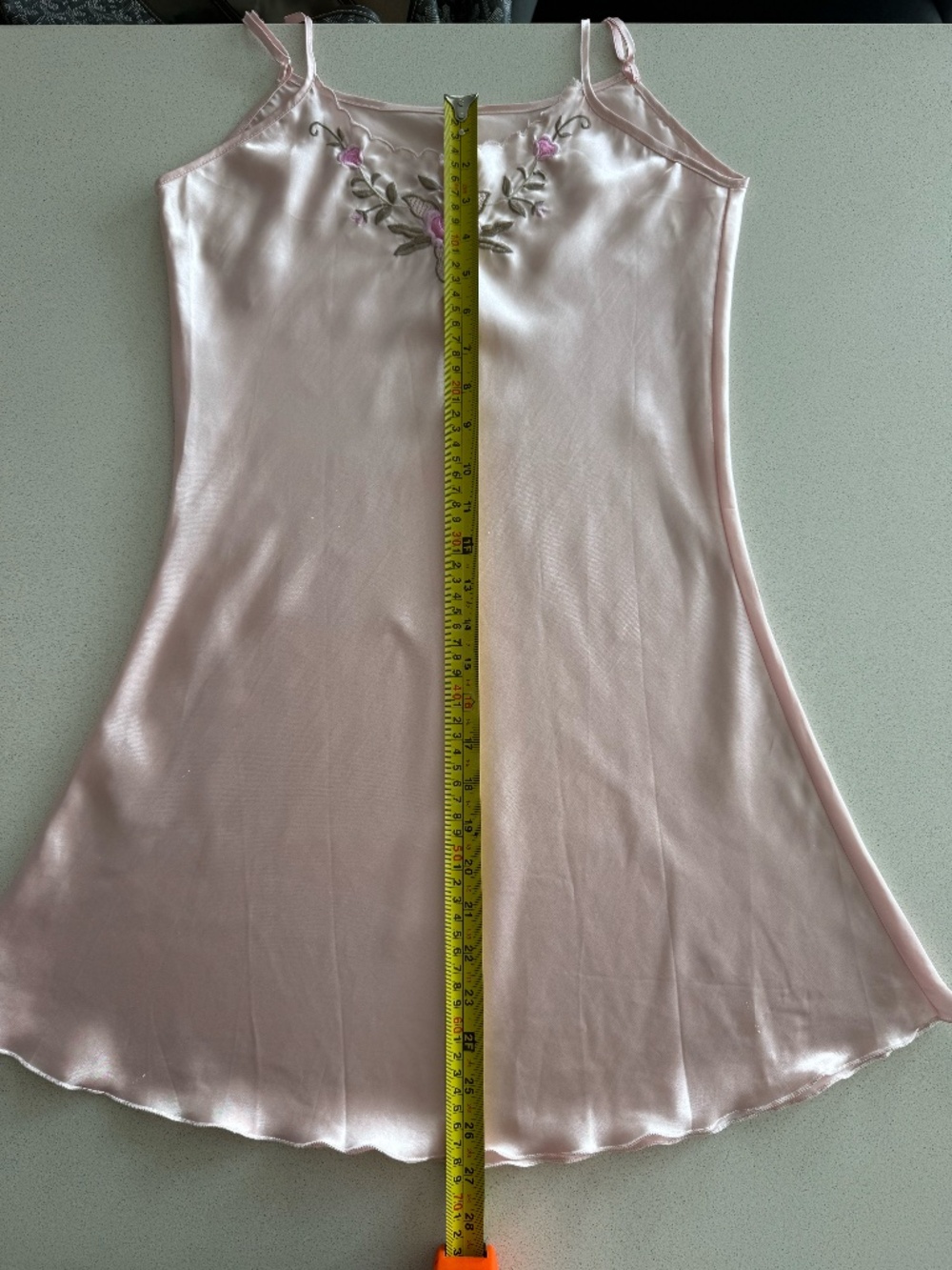 Vintage-Look Pink Satin Floral Embroidered Slip Dress Chemise Nightgown S/M - Picture 9 of 13